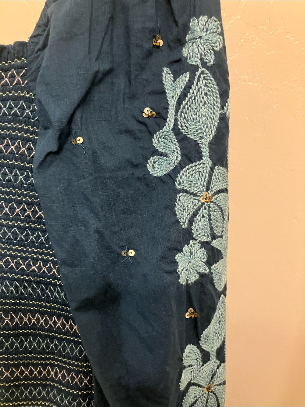 Anthropologie Teal Blue Embroidered Puff-Sleeve Crop Top - Picture 6 of 6